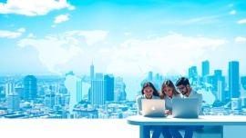 Engage with the global business directory through a collaborative illustration showcasing international connections.