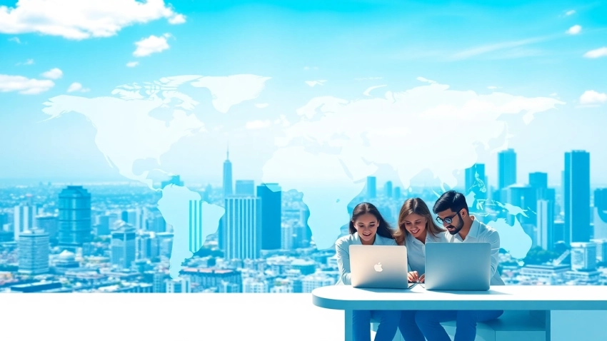 Engage with the global business directory through a collaborative illustration showcasing international connections.