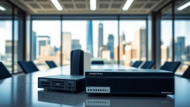 Showcasing Grandstream networking equipment in a professional office setting.