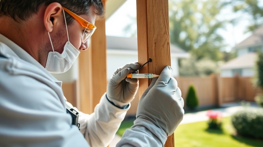 Applying effective termite treatments to a home structure by a professional technician.