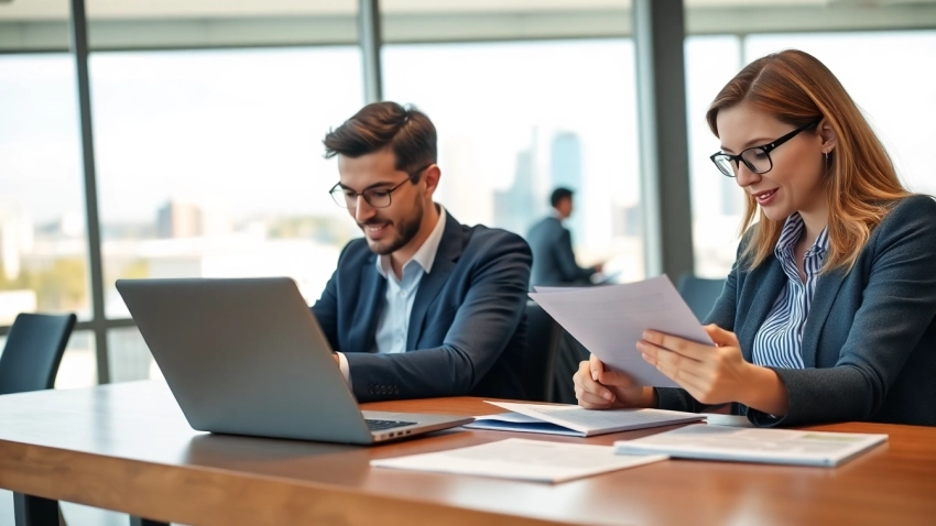 Apply for the uk eta online application with engaged professionals in a bright office setting.