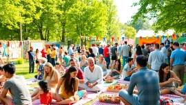 Engaging local community members participating in festive activities in a park setting.