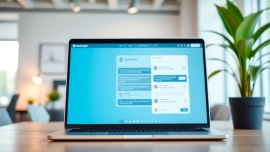 Engaging chatgpt bot for website designed on a modern laptop in a vibrant office.