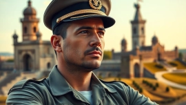 Visit https://www.mannysousabooks.com to see Captain Manny Sousa's inspiring military journey captured in a reflective portrait.