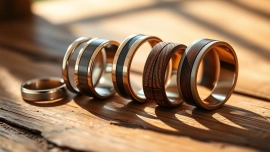 Showcase a selection of wedding bands for men highlighting their unique styles and craftsmanship.