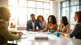 Engaging team discussing CFO services for small business in a modern office setting.