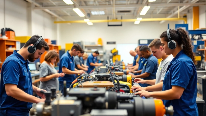 Trade school Tennessee students practicing skills in a dynamic, hands-on educational environment.
