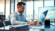Corporate FP&A Consultant analyzing financial strategies in a bright office setting.