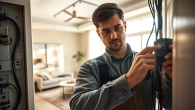 Expert electrician providing Electrical Service in a modern living room environment with stylish lighting.