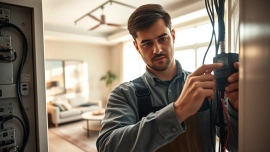 Expert electrician providing Electrical Service in a modern living room environment with stylish lighting.