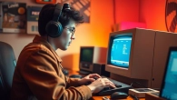 Experience the excitement as you play dos games on a vintage computer setup, surrounded by nostalgic gaming props.