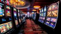 Rasakan sensasi bermain game slot di kasino dengan mesin slot berwarna-warni yang bercahaya.