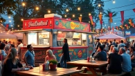Food truck serving delicious meals at a lively outdoor festival event.