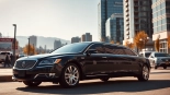 Experience luxury car service Vancouver with a sleek black limousine parked in an urban setting.