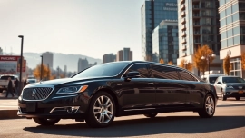 Experience luxury car service Vancouver with a sleek black limousine parked in an urban setting.