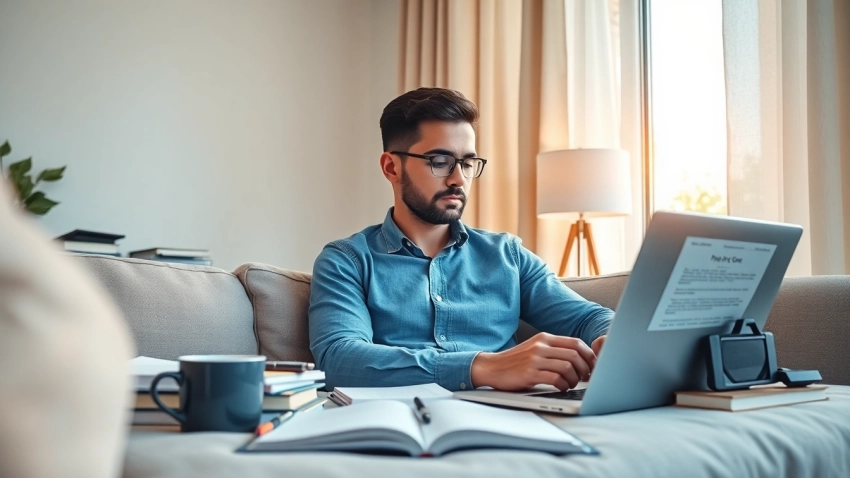 Stressed student reflects on whether is the PMP exam hard while studying in a warm, inviting setting.