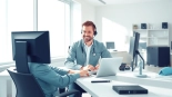Technician delivering trusted computer support and services in a modern office.