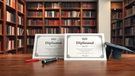 Buy diploma with realistic design showcased on a professional desk setting.