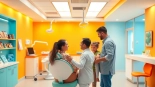 Dental marketing strategies showcased through a friendly dentist and family in a bright clinic