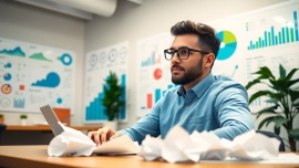 Launch Successful Startup with an entrepreneur analyzing creative ideas in a modern office.