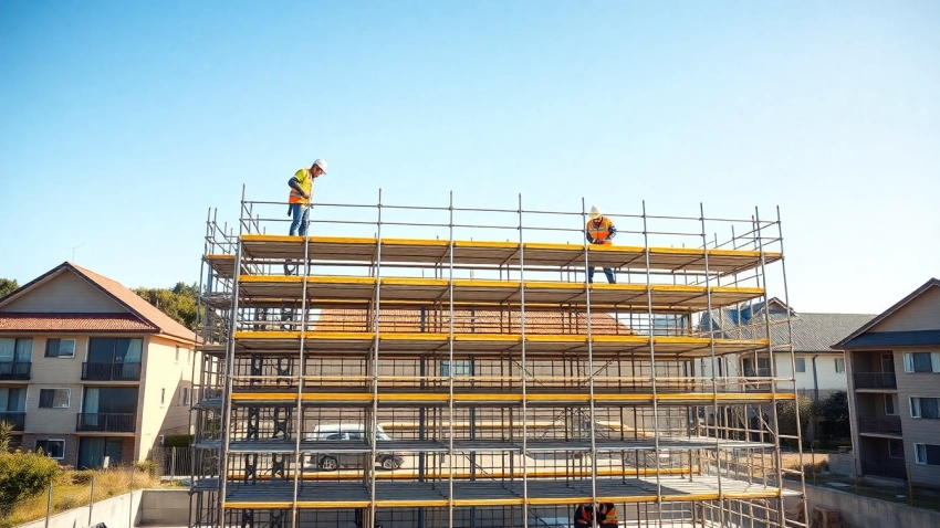 Whangarei scaffolding installation showcasing safety and efficiency at a construction site.