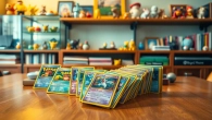 Showcasing real Pokémon cards arranged artfully, featuring vibrant colors and iconic characters.
