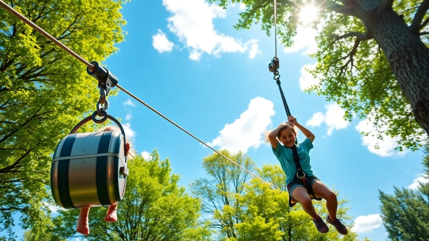Experience the excitement of a ZIP WIRE KIT as families enjoy outdoor adventures together.