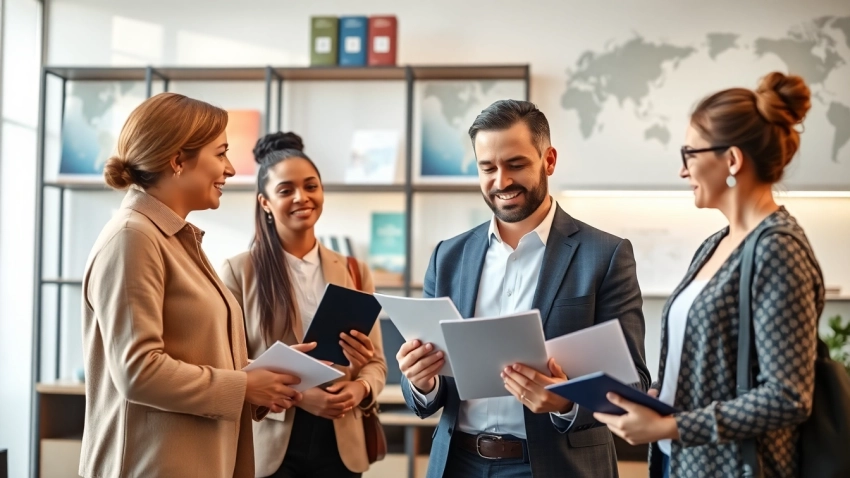 Consulting session with an immigration consultant barrie, showcasing diverse clients in an inviting office.
