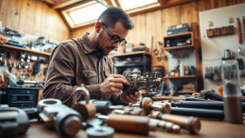 Repairing a lock by Carballo Locksmith, showcasing expert craftsmanship in a well-equipped workshop.