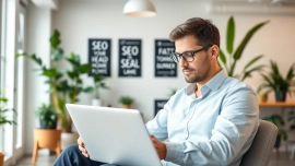 Engaging scene showcasing a digital marketing expert at an SEO Company Dublin, analyzing strategies.