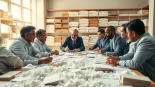 Sugar buyers engaged in negotiations over sugar samples and contracts.