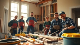 Restoration team executing disaster restoration in a bright, water-damaged home.