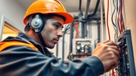 Skilled electrician providing expert Electrical Service in a bright residential setting.
