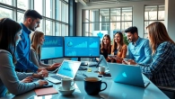Engaging teamwork at an AI content marketing platform focused on innovative strategies.