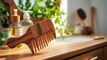 Use a wide tooth comb for detangling hair, showcasing smooth, eco-friendly material against a cozy backdrop.