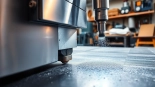 Laser cleaning machine actively cleaning a metal surface in a workshop, showcasing advanced technology.