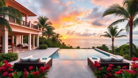 Showcase stunning villa sales featuring a luxurious tropical setting with ocean views.