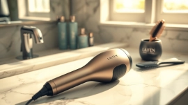 Stylish Laifen hair dryer elegantly presented on a marble countertop, embodying luxury and design.