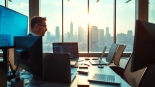 Showcasing Cloud infrastructure and DevOps services with a professional architect in a high-tech office.