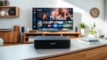 Stream stunning content with the superbox on a stylish TV setup in a bright living room.