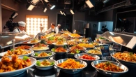On-set catering Hamilton Ontario showcasing a professional buffet at a busy film set.