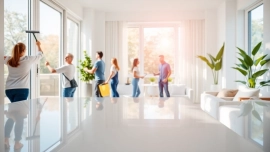 Bond cleaning team diligently transforming an apartment into a spotless space.