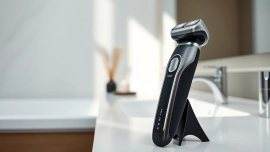 Electric Shaver for Men displayed elegantly on a bathroom countertop, highlighting modern grooming.