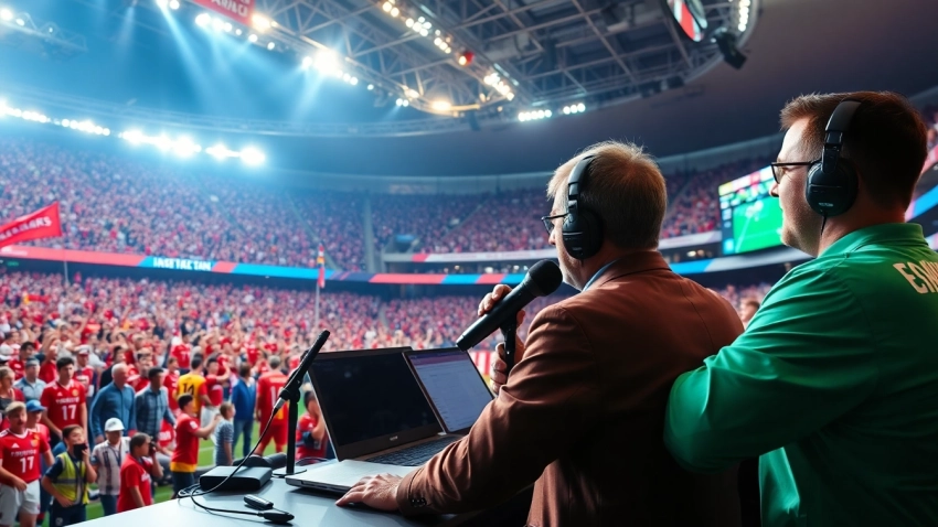 해외축구중계 중계장면에서 활기찬 관중이 있는 스포츠 스타디움