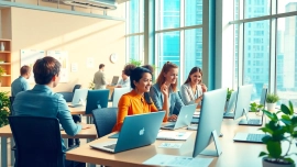 Illustrating a vibrant workspace where a search optimization company collaborates on digital strategies.