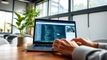 WordPress developer near me working on a project in a modern office environment