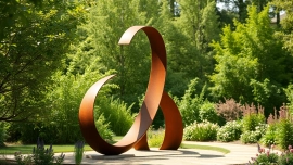 Utilizing Acier corten in a stunning garden sculpture harmoniously blending with nature.