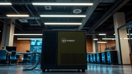 UPS Powest Colombia, destacando su diseño robusto y funcionalidad en un entorno de trabajo.