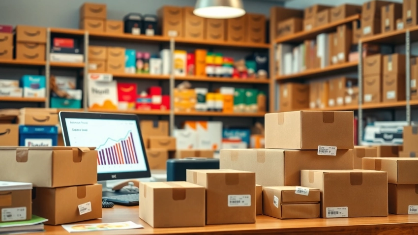 Engaged entrepreneur managing amazon wholesale logistics from a vibrant workspace.