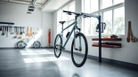 Store your bike wall rack elegantly hung in a modern garage, showcasing stylish storage solutions.